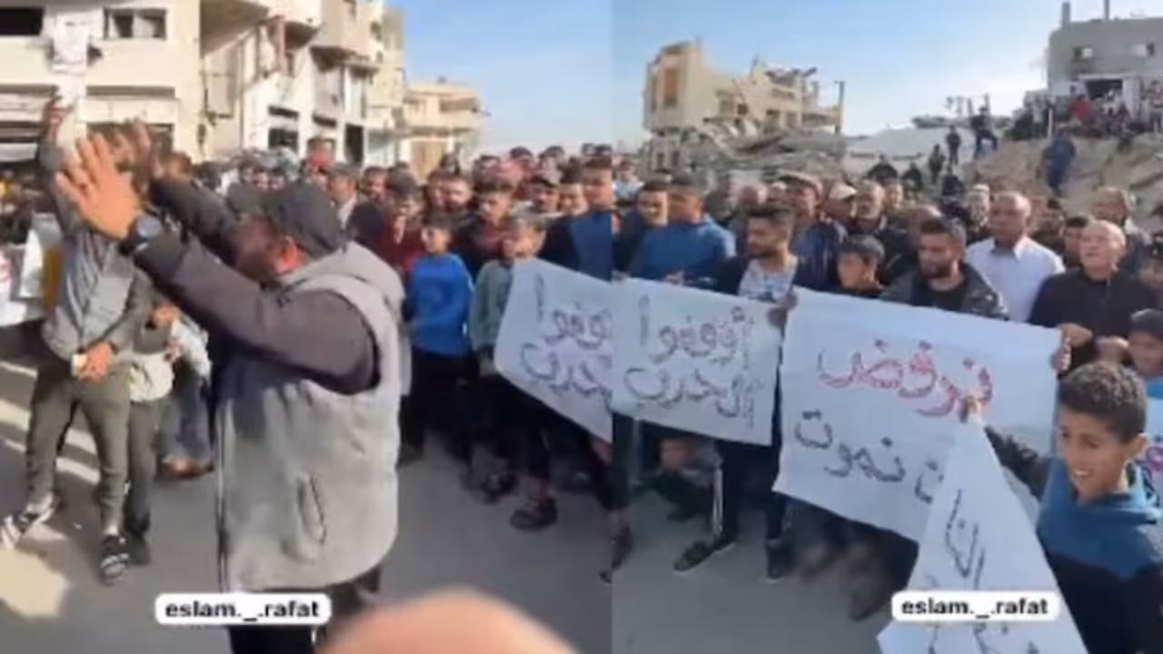 'ഹമാസ് പുറത്തു പോകൂ, ഞങ്ങള്ക്ക് സമാധാനത്തോടെ ജീവിക്കണം'; ഗാസയിൽ പലസ്തീനികളുടെ പ്രതിഷേധം വീഡിയോ 'ഹമാസ് പുറത്തു പോകൂ, ഞങ്ങള്ക്ക് സമാധാനത്തോടെ ജീവിക്കണം'; ഗാസയിൽ പലസ്തീനികളുടെ പ്രതിഷേധം വീഡിയോ