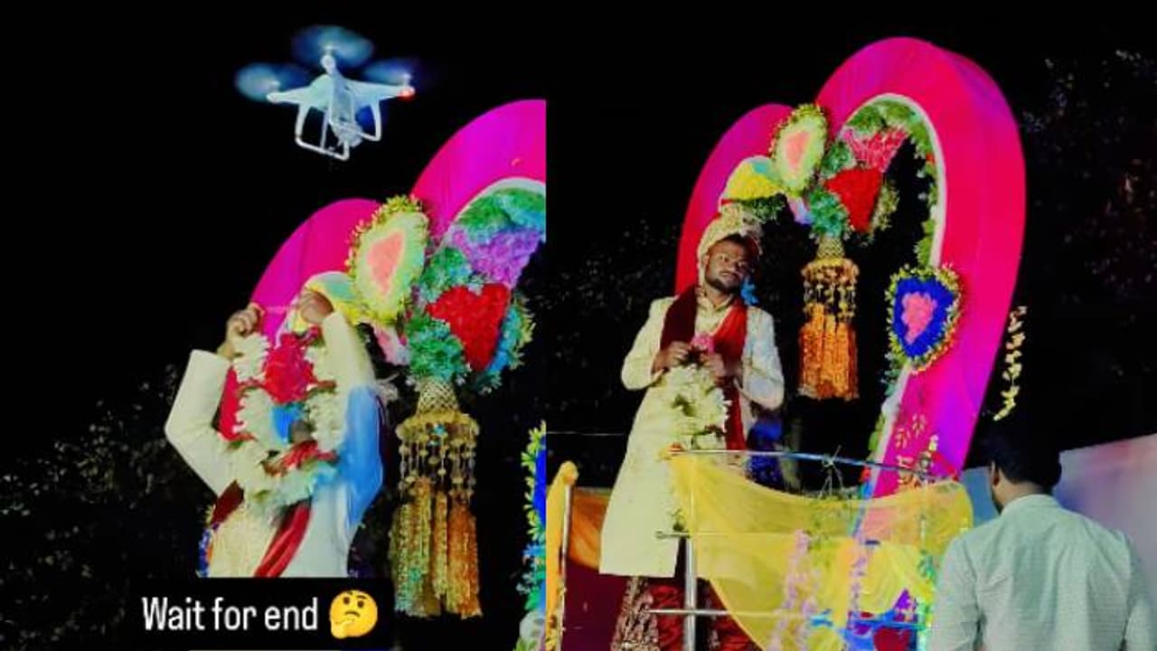 വധൂവരന്മാർക്ക് മാല നൽകാൻ 'എൽപ്പിച്ചത്' ഡ്രോണിനെ‌; സംഗതി ആകെ പാളി, കലിപ്പിൽ വരൻ