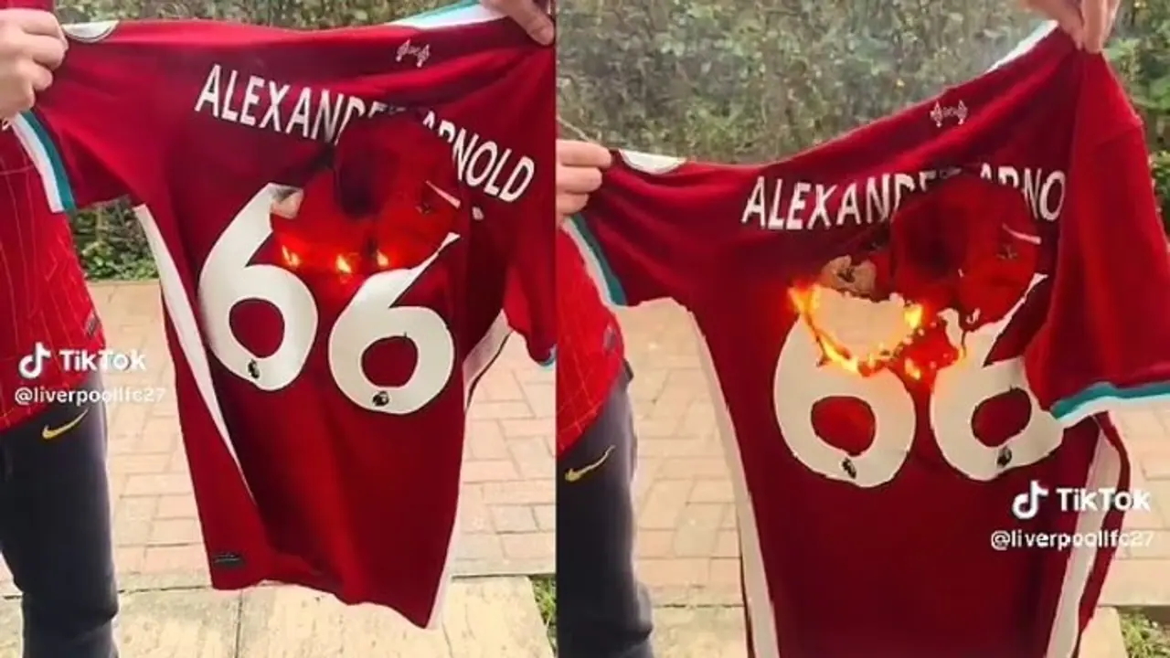 Liverpool fan burns Trent Alexander Arnold jersey as Real Madrid transfer rumours intensify (WATCH)