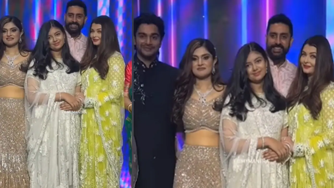 Abhishek Bachchan, Aishwarya Rai, and Aaradhya share perfect family moment at wedding; See VIRAL pics Abhishek Bachchan, Aishwarya Rai, and Aaradhya share perfect family moment at wedding; See VIRAL pics