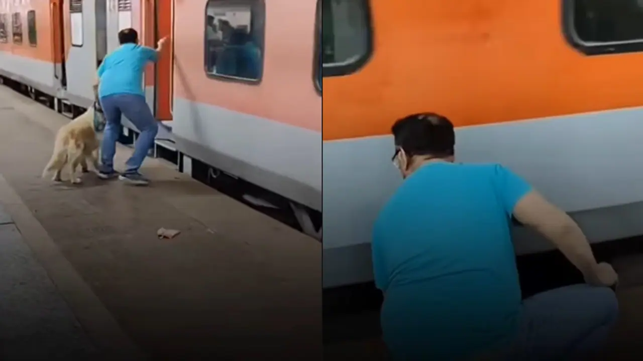 SHOCKING! Man's reckless attempt to board moving train with dog leads to animal's fall onto tracks (WATCH) SHOCKING! Man's reckless attempt to board moving train with dog leads to animal's fall onto tracks (WATCH)