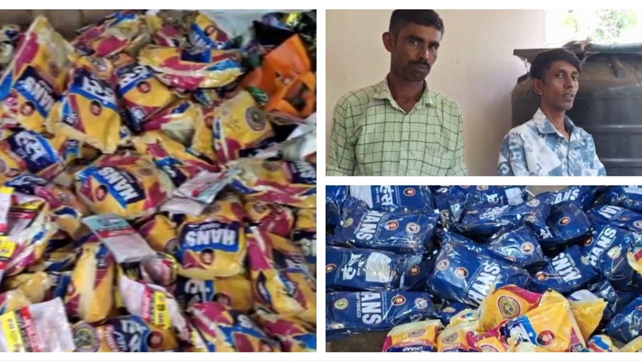 രഹസ്യ വിവരം കിട്ടി കുമാരനെല്ലൂരിലെ വീട്ടിലെത്തിയ പൊലീസ് കണ്ടത് 3750 ​ഹാൻസ് പാക്കറ്റുകൾ; 2 പേർ പിടിയിൽ 