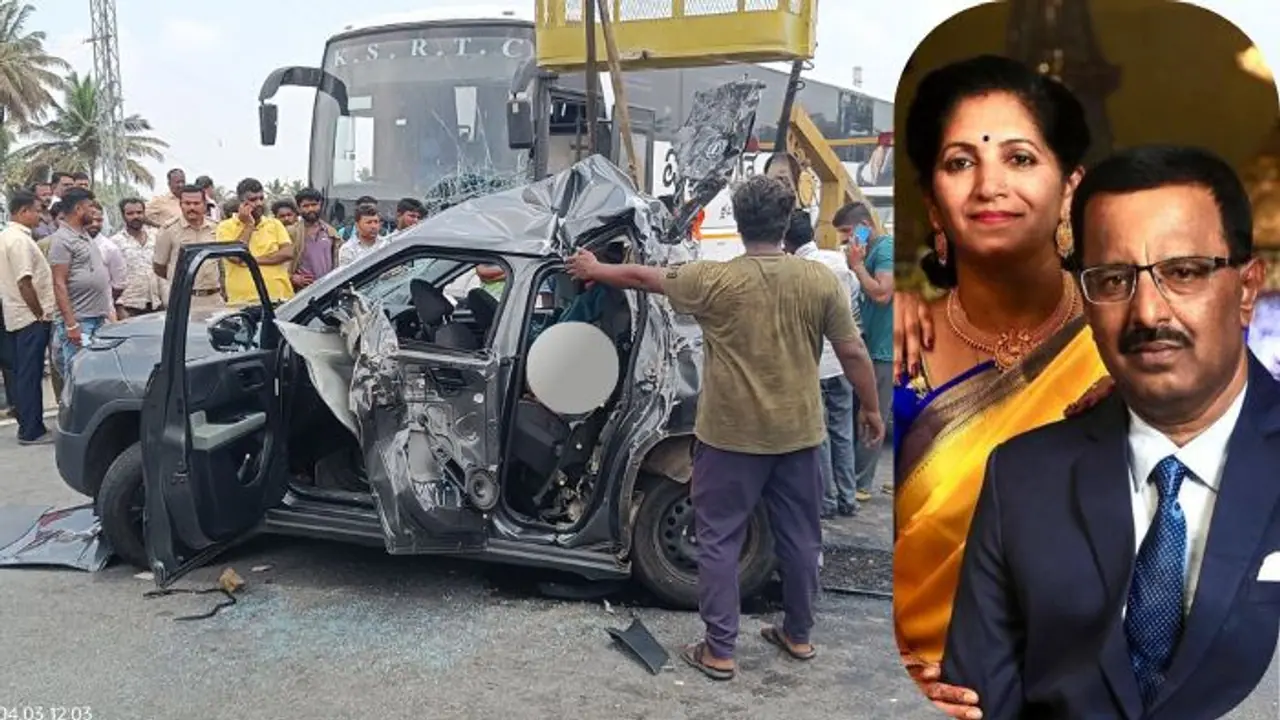 ಬೆಂಗಳೂರು ಮೈಸೂರು ಎಕ್ಸ್‌ಪ್ರೆಸ್ ವೇನಲ್ಲಿ ಕಾರಿಗೆ ಗುದ್ದಿದ ಐರಾವತ ಬಸ್; ಅಂತ್ಯಕ್ರಿಯೆಗೆ ಹೊರಟ ನಾಲ್ವರು ದುರ್ಮರಣ