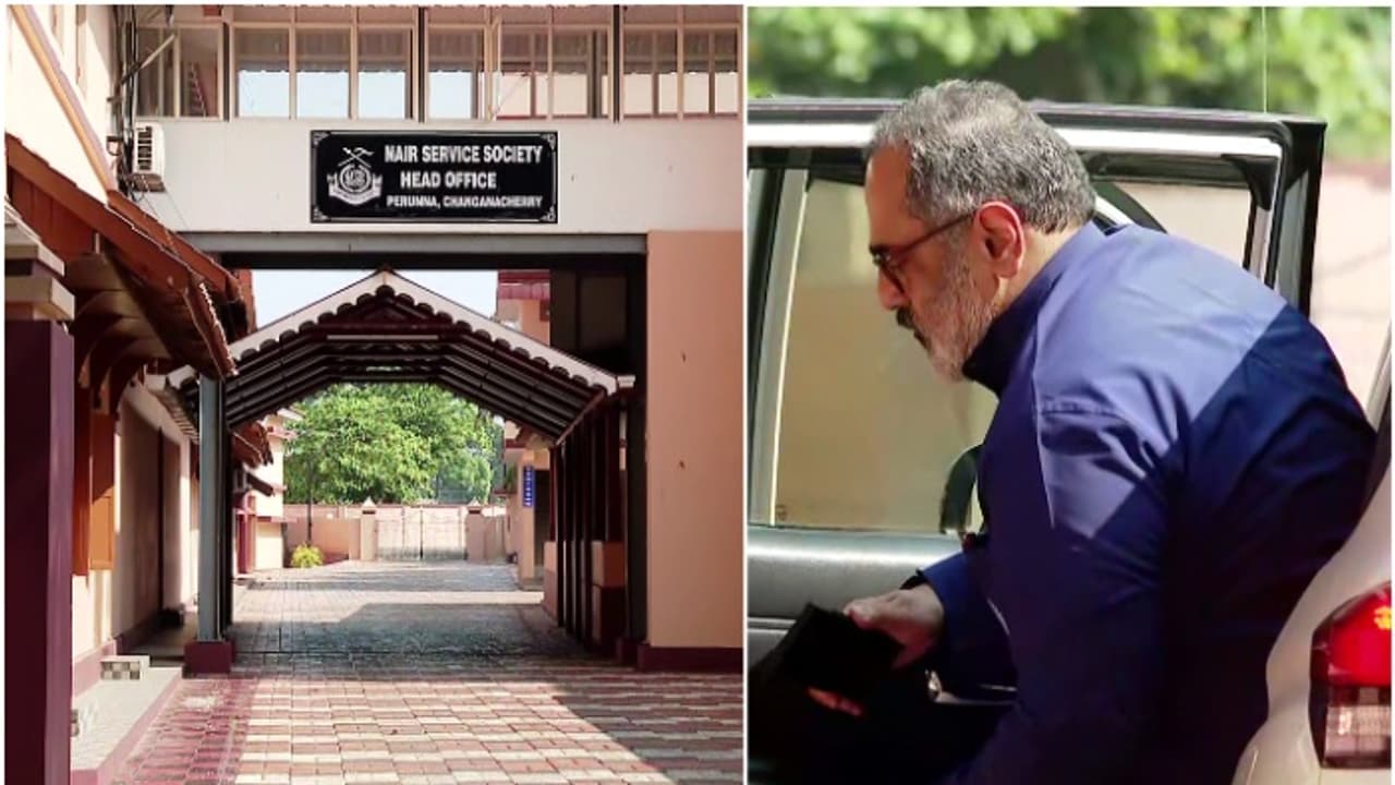 പെരുന്നയിലെ എൻഎസ്എസ് ആസ്ഥാനത്ത് എത്തി സുകുമാരൻ നായരെ കണ്ട് രാജീവ് ചന്ദ്രശേഖർ പെരുന്നയിലെ എൻഎസ്എസ് ആസ്ഥാനത്ത് എത്തി സുകുമാരൻ നായരെ കണ്ട് രാജീവ് ചന്ദ്രശേഖർ