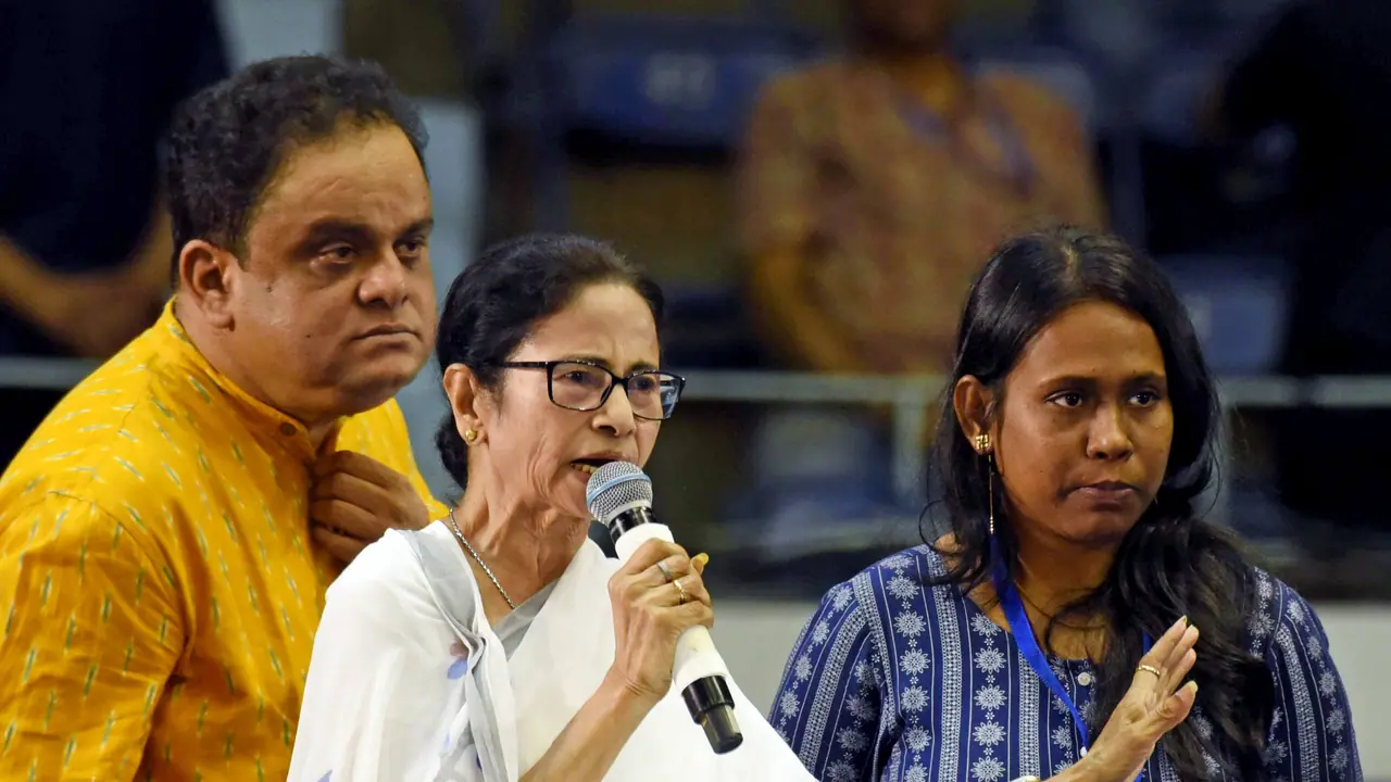 CM Mamata Banerjee addresses the aggrieved teachers at Netaji Indoor Stadium