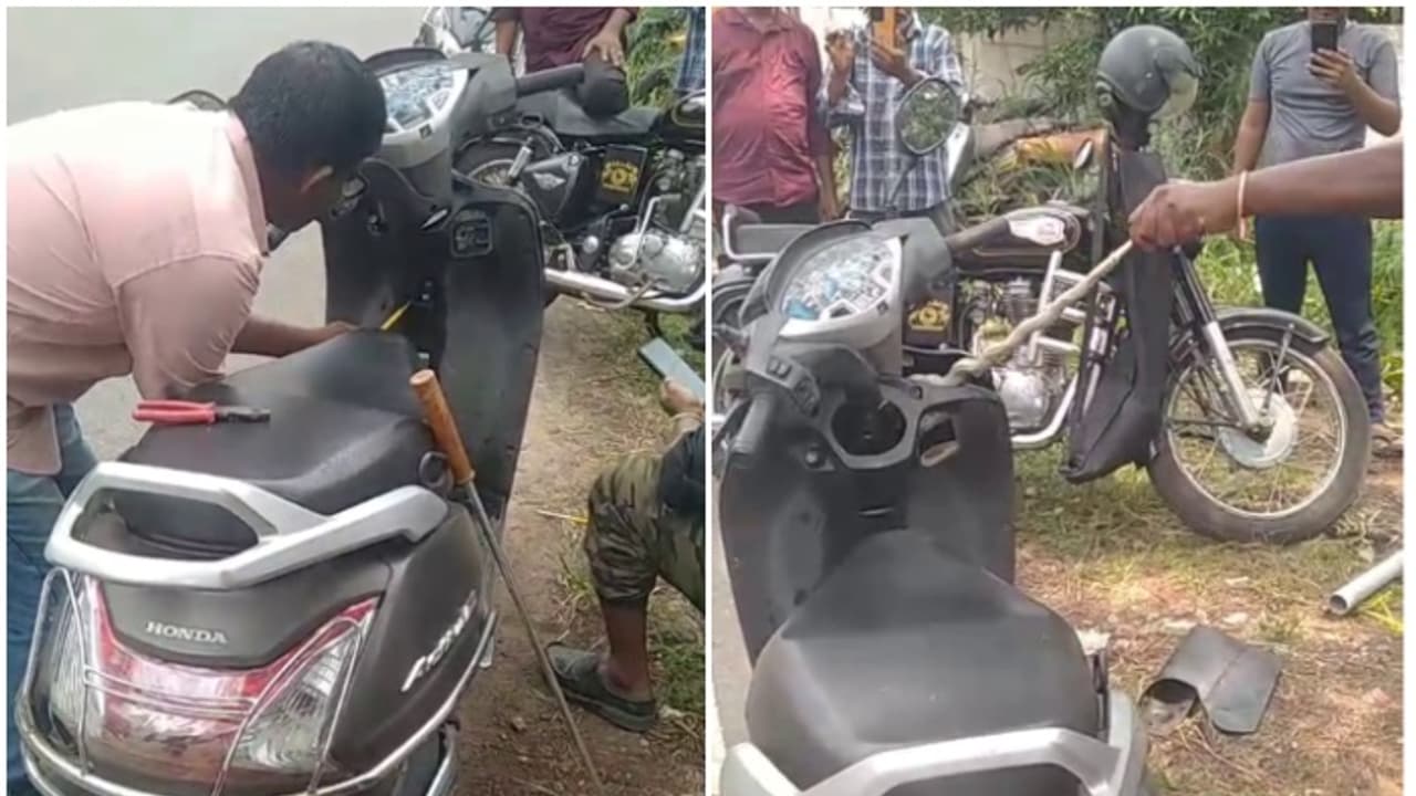 സ്കൂട്ടറിൽ അസാധാരണമായൊരു അനക്കവും തണുപ്പും; കളക്ടറേറ്റ് ജീവനക്കാരി വണ്ടിയിൽ നിന്ന് വീണു, സ്കൂട്ടറിൽ പാമ്പ് സ്കൂട്ടറിൽ അസാധാരണമായൊരു അനക്കവും തണുപ്പും; കളക്ടറേറ്റ് ജീവനക്കാരി വണ്ടിയിൽ നിന്ന് വീണു, സ്കൂട്ടറിൽ പാമ്പ്