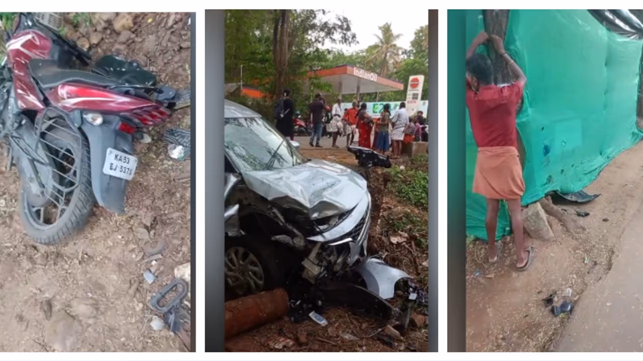 ബൈക്കിലിടിച്ച കാർ സമീപത്തെ ചായക്കടയിലേക്ക് ഇടിച്ചുകയറി; 2 പേർ മരിച്ചു, 5 പേർക്ക് പരിക്ക്; അപകടം പാലക്കാട് 