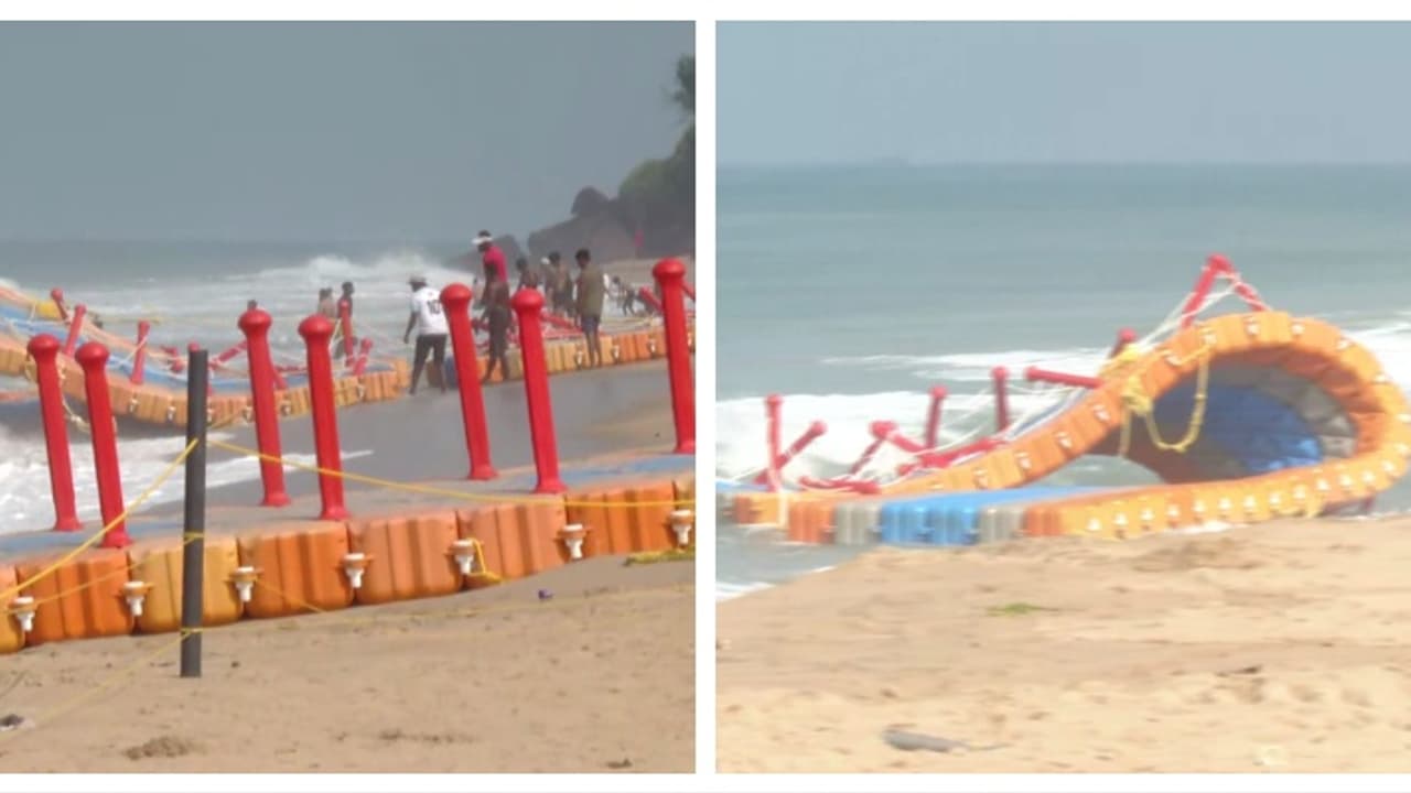 വർക്കല പാപനാശത്ത് വീണ്ടും ഫ്ലോട്ടിംഗ് ബ്രിഡ്ജ് തകർന്നു; ശക്തമായ തിരയിൽപെട്ട് അപകടം വർക്കല പാപനാശത്ത് വീണ്ടും ഫ്ലോട്ടിംഗ് ബ്രിഡ്ജ് തകർന്നു; ശക്തമായ തിരയിൽപെട്ട് അപകടം