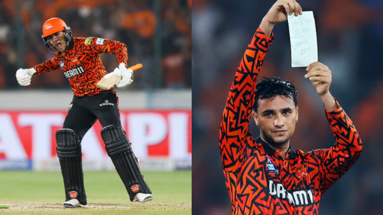 ഓറഞ്ച് ആര്‍മിക്ക് സമ്മാനം; സെഞ്ചുറിക്ക് പിന്നാലെ കീശയില്‍ നിന്ന് വെള്ള പേപ്പര്‍ എടുത്തുകാട്ടി അഭിഷേക് ശര്‍മ്മ