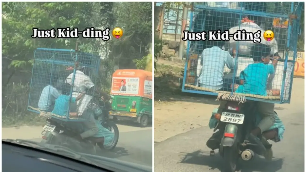 Kids in poultry crate on bike! Telugu rapper Roll Rida is not 'kid' ding — WATCH viral video Kids in poultry crate on bike! Telugu rapper Roll Rida is not 'kid' ding — WATCH viral video