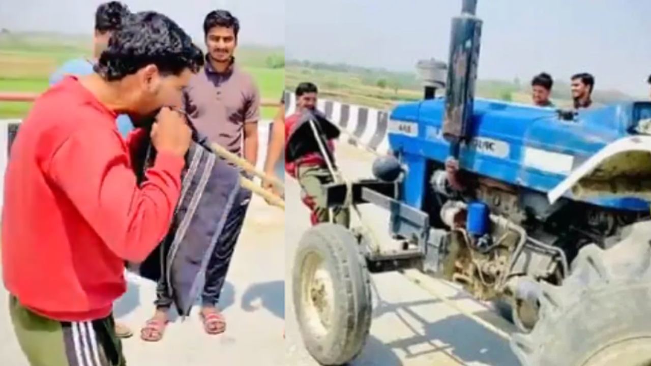 baghpat honey gurjar tractor pull with teeth viral video challenge 16 year old kushti player