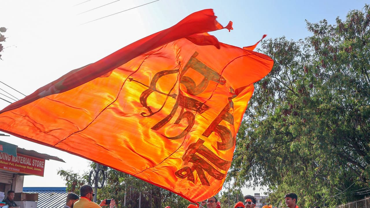 Bajrang Dal and Vishva Hindu Parishad supporters during a religious procession on the occasion of 'Hanuman Jayanti' Bajrang Dal and Vishva Hindu Parishad supporters during a religious procession on the occasion of 'Hanuman Jayanti'