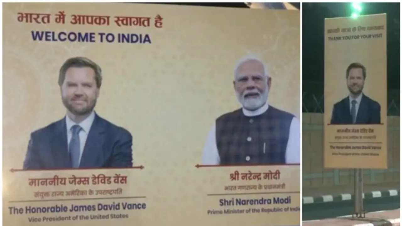 Delhi decks up with hoardings as US Vice President JD Vance arrives for high stakes India visit (WATCH)