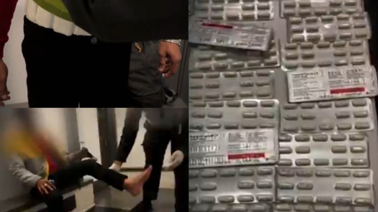 എയർപോർട്ടിൽ ഇറങ്ങിയ യാത്രക്കാരനെ സംശയം, പരിശോധനയിൽ വസ്ത്രത്തിനുള്ളിൽ ശരീരത്തിൽ കെട്ടിവെച്ച നിലയിൽ ലഹരിഗുളിക എയർപോർട്ടിൽ ഇറങ്ങിയ യാത്രക്കാരനെ സംശയം, പരിശോധനയിൽ വസ്ത്രത്തിനുള്ളിൽ ശരീരത്തിൽ കെട്ടിവെച്ച നിലയിൽ ലഹരിഗുളിക