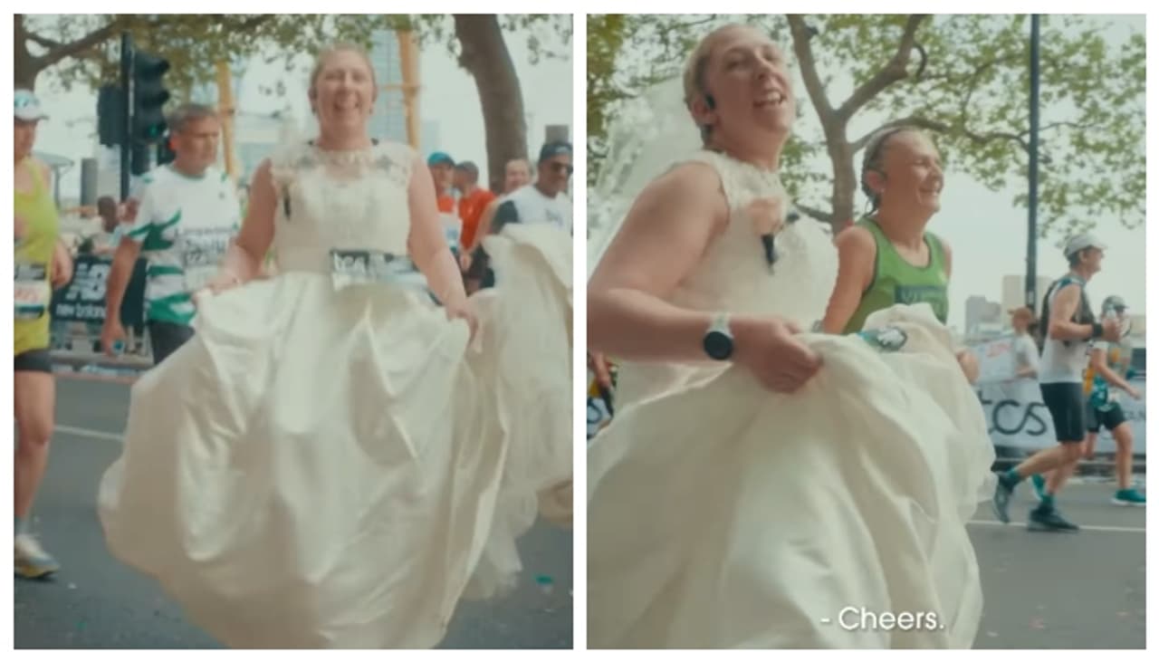 വിവാഹ വസ്ത്രത്തിൽ മാരത്തോൺ ഓടി 51 കാരി; അതിന് പിന്നിലൊരു കാരണമുണ്ട് വിവാഹ വസ്ത്രത്തിൽ മാരത്തോൺ ഓടി 51 കാരി; അതിന് പിന്നിലൊരു കാരണമുണ്ട്