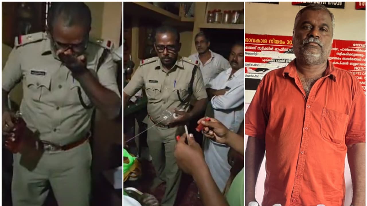 ആദ്യം മണത്തുനോക്കി, പിന്നെ കത്തിച്ച് നോക്കി ഉറപ്പാക്കി; വീടിന്‍റെ അടുക്കളയിൽ നിന്ന് പിടിച്ചത് 21 കുപ്പി മദ്യം
