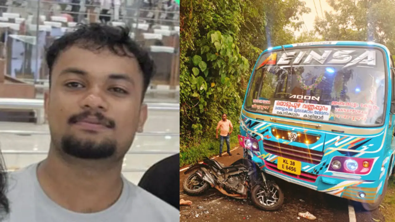 തൊടുപുഴയിൽ 21കാരന്‍റെ ജീവനെടുത്ത അപകടം; ബസ് ബൈക്കിനെ ഇടിച്ചു, ആദിത്യന്‍റെ കാൽ ഒടിഞ്ഞ് തൂങ്ങിയെന്ന് നാട്ടുകാർ
