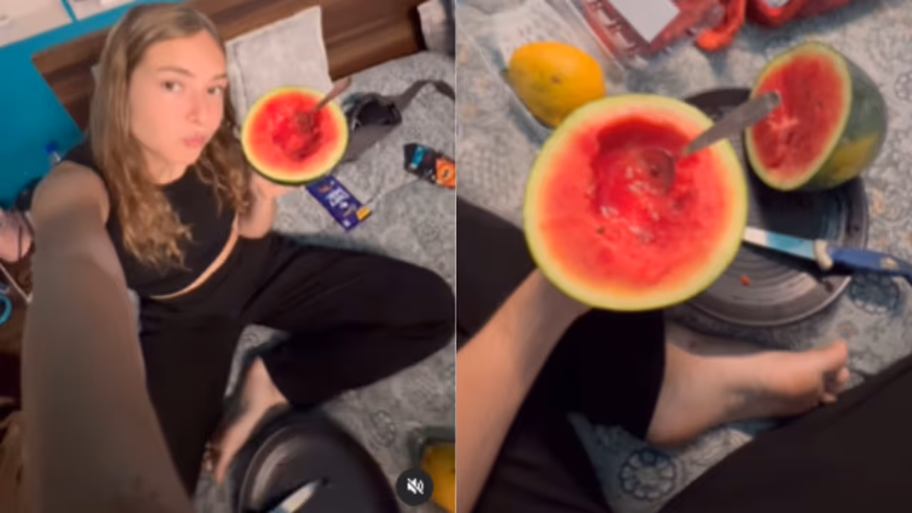 അഞ്ച് മിനിട്ടിൽ തണ്ണിമത്തൻ കയ്യിലെത്തി, മുറിച്ച് തിന്നുതുടങ്ങി, പിന്നെ പോളിഷ് യുവതിയുടെ മുഖമൊന്ന് കാണണം!