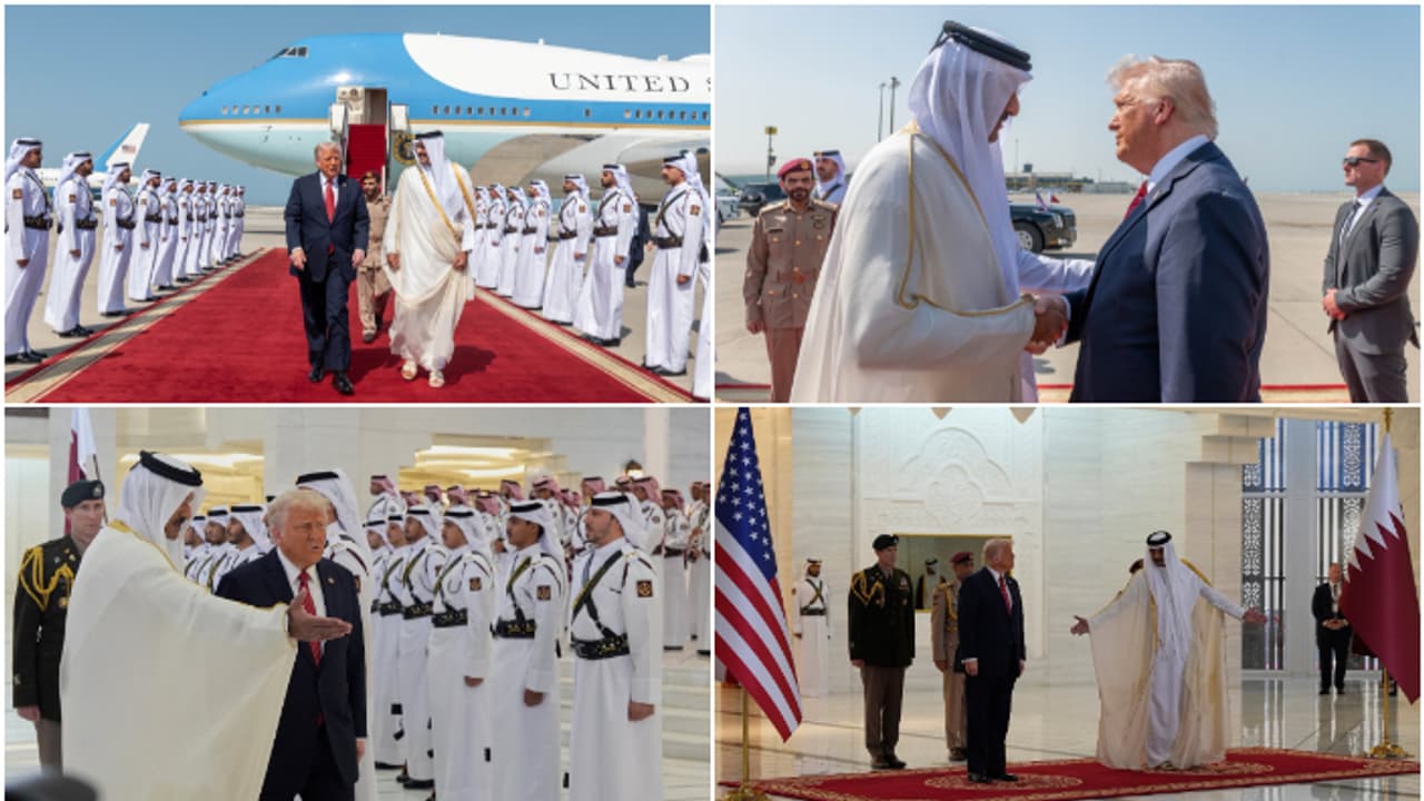 22 വർഷത്തിനു ശേഷം യുഎസ് പ്രസിഡന്‍റ് ഖത്തറിൽ; ട്രംപിനെ സ്വീകരിച്ച് അമീർ, ഗാസ ചർച്ചയായേക്കും