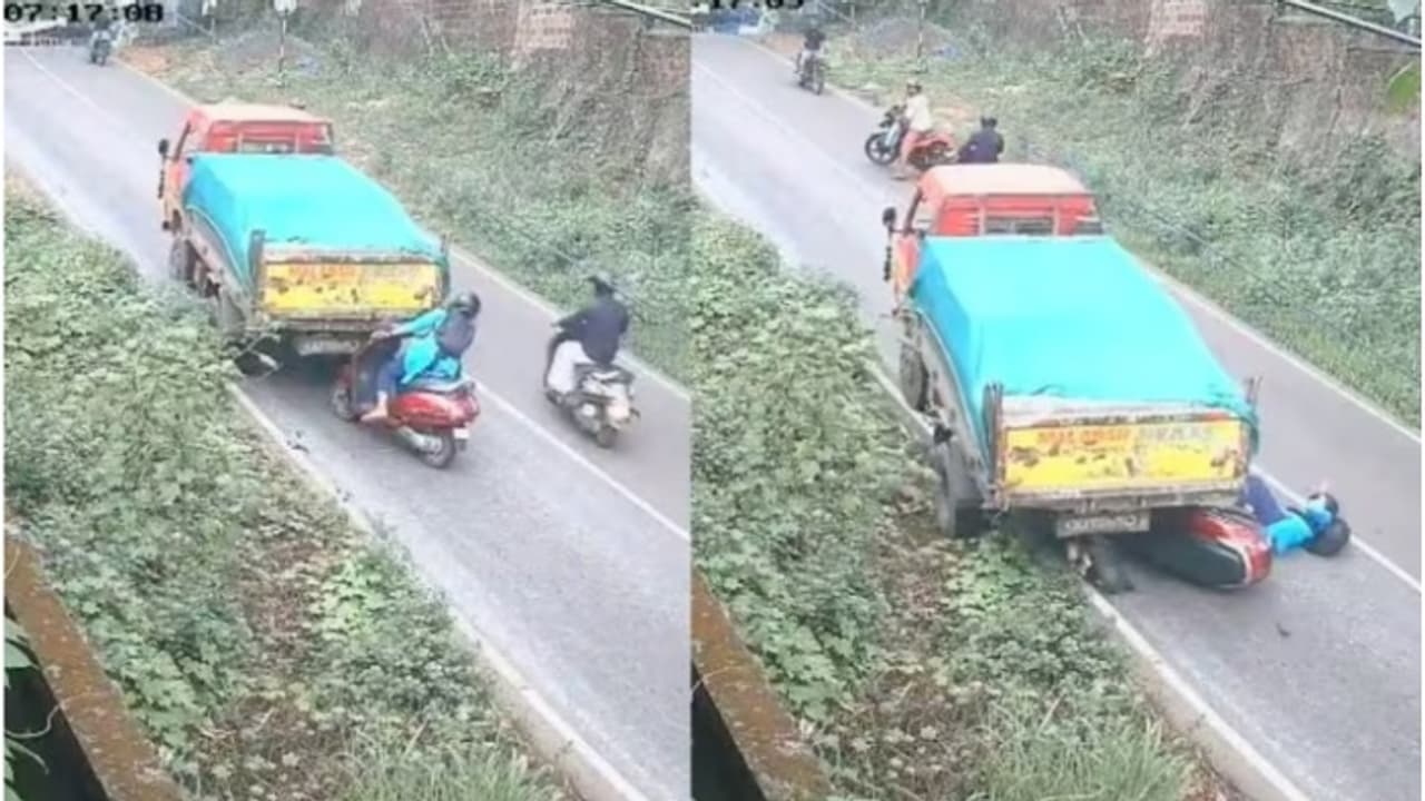 ആ ദൃശ്യം കണ്ടവര് നടുങ്ങി; പിറകോട്ട് നീങ്ങിയ ലോറിക്കടിയില്പ്പെടാതെ യുവതി രക്ഷപ്പെട്ടത് തലനാരിഴയ്ക്ക് ആ ദൃശ്യം കണ്ടവര് നടുങ്ങി; പിറകോട്ട് നീങ്ങിയ ലോറിക്കടിയില്പ്പെടാതെ യുവതി രക്ഷപ്പെട്ടത് തലനാരിഴയ്ക്ക്