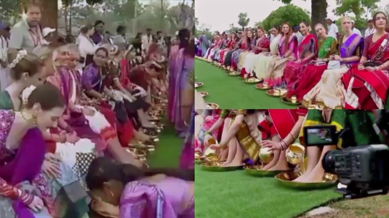 പിന്നാക്ക വിഭാ​ഗത്തിലെ സ്ത്രീകളെ കൊണ്ട് മിസ് വേൾഡ് മത്സരാർത്ഥികളുടെ കാൽ കഴുകിച്ചു; ദൃശ്യങ്ങൾ വിവാദത്തിൽ