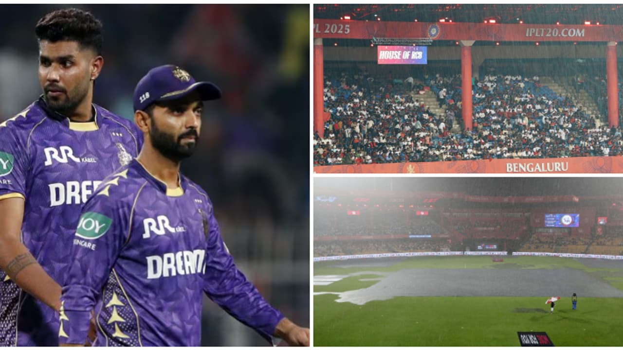 ടോസ് പോലും സാധ്യമായില്ല; കൊൽക്കത്തയെ പുറത്താക്കി മഴയുടെ 'കളി', പ്ലേ ഓഫിനരികിലെത്തി ആര്സിബി ടോസ് പോലും സാധ്യമായില്ല; കൊൽക്കത്തയെ പുറത്താക്കി മഴയുടെ 'കളി', പ്ലേ ഓഫിനരികിലെത്തി ആര്സിബി