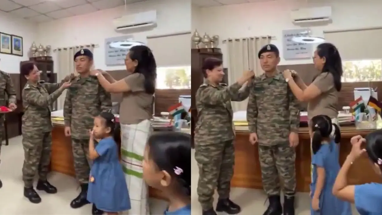 ವೇದ ಮಂತ್ರ ಪಠಿಸುತ್ತಾ ಕುಟುಂಬಸ್ಥರ ಸಮ್ಮುಖದಲ್ಲಿ ಸೇನಾಧಿಕಾರಿಗೆ ಬಡ್ತಿ