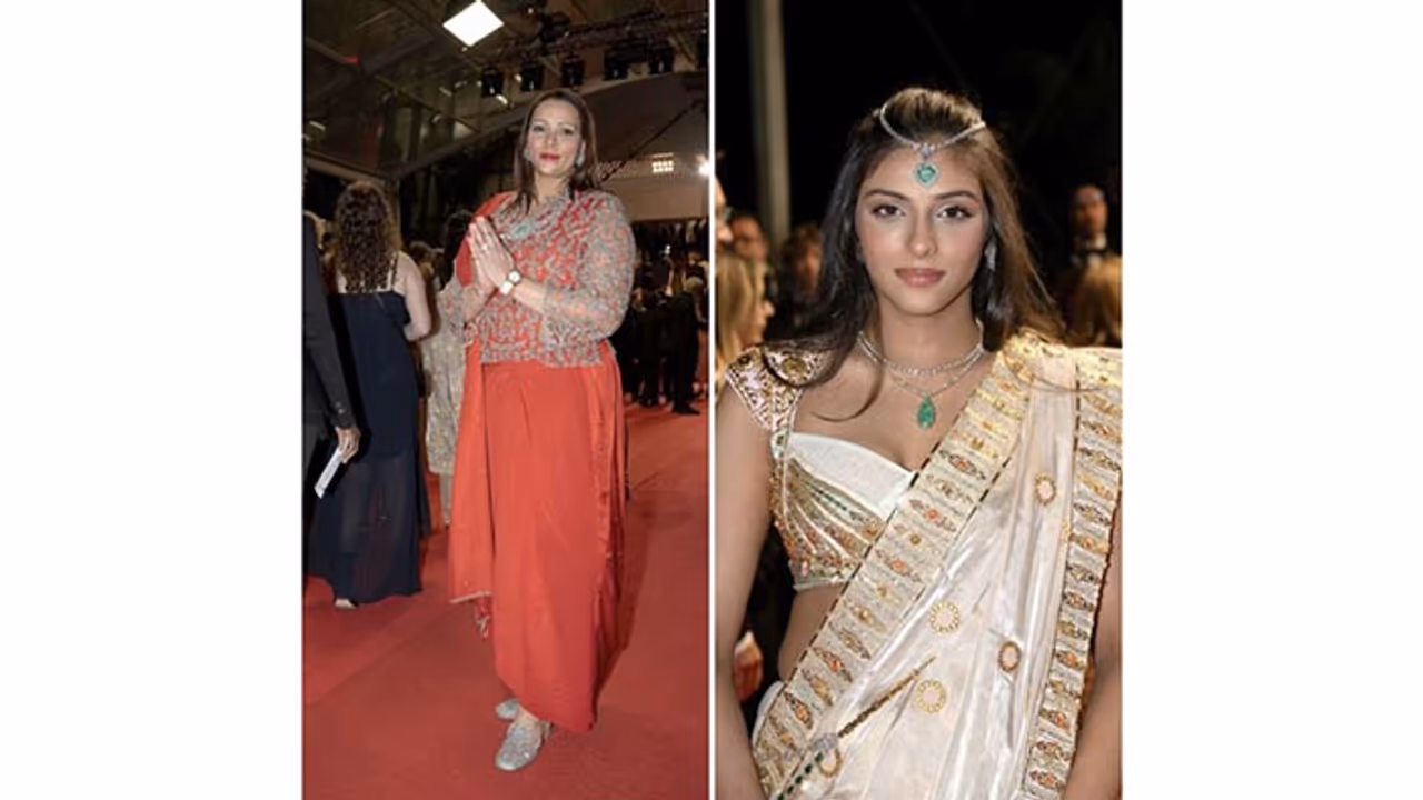Nidarshana Gowani Shines at Cannes 2025 in Red Zari Look as Daughter Trishla Celebrates Indian Art