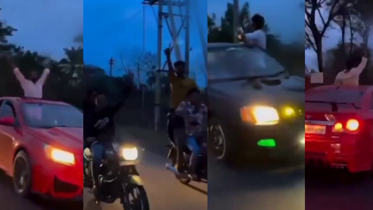 ഉച്ചത്തിൽ പാട്ടും ചിരിയും, റാലിയായി കാറും ബൈക്കുകളും; ജാമ്യം ആഘോഷമാക്കി കൂട്ടബലാത്സംഗ കേസ് പ്രതികൾ VIDEO