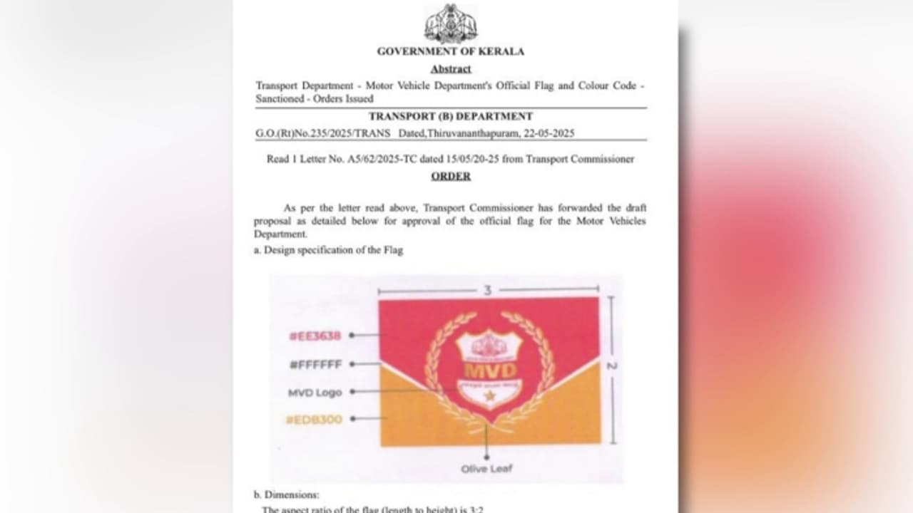 ചുമപ്പും മഞ്ഞയും വെള്ളയും നിറങ്ങള്‍, എംവിഡി എന്ന് ആലേഖനം; മോട്ടർ വാഹനവകുപ്പിന് ഇനി മുതൽ ഔദ്യോഗിക പതാക