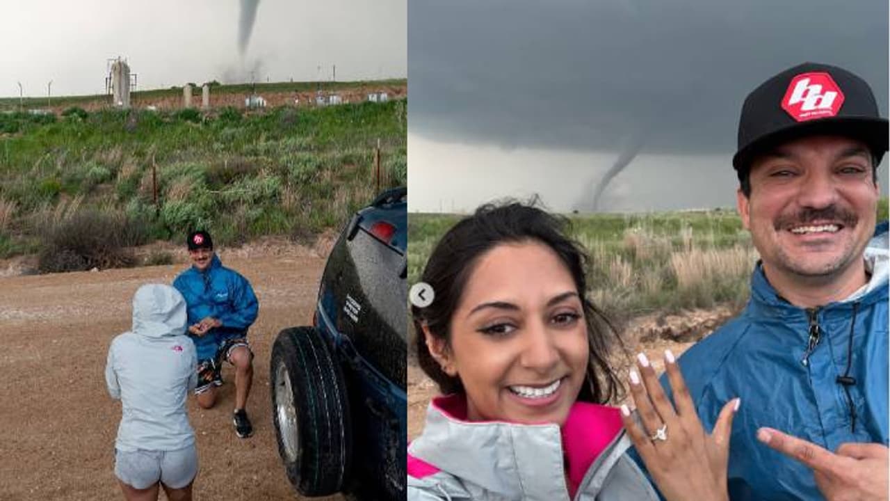 ആഞ്ഞുവീശുന്ന ചുഴലിക്കാറ്റ്, എന്നെ വിവാഹം കഴിക്കാമോ എന്ന് യുവാവ്, വീഡിയോ വൈറൽ 