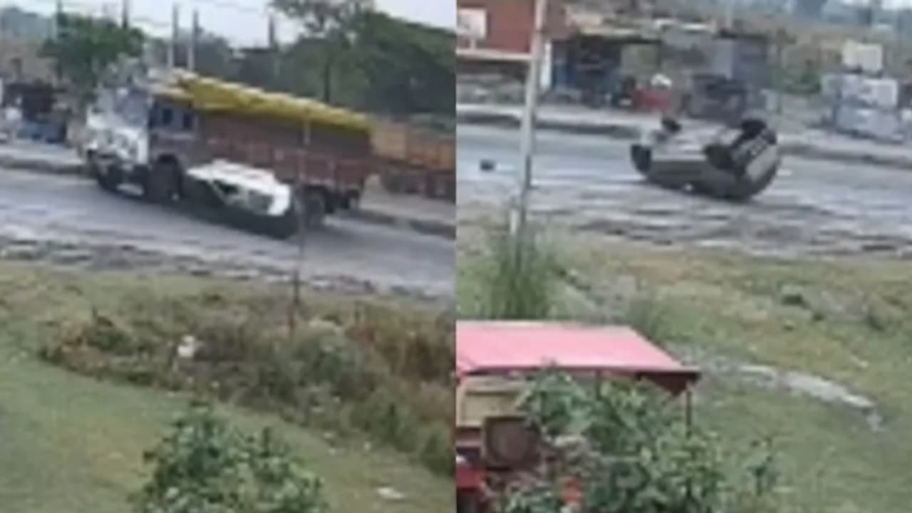 ട്രക്കിനെ ഇടിച്ച് അഞ്ച് തവണ കരണംമറിഞ്ഞ് ആൾട്ടോ, കണ്ടുനിന്നവരുടെ ചങ്ക് പിടഞ്ഞെങ്കിലും 4 യാത്രക്കാരും സുരക്ഷിതർ