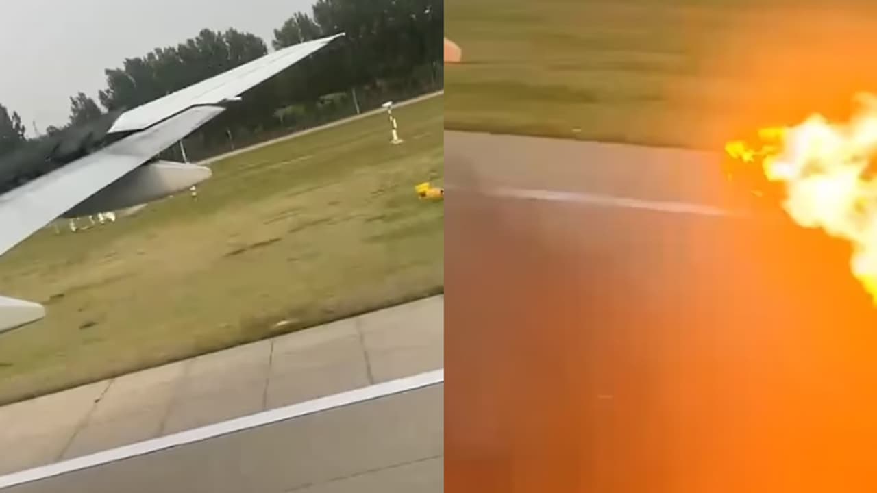 യാത്രക്കാരുമായി റൺവേയിലൂടെ നീങ്ങിയ വിമാനം, പെട്ടെന്ന് വലത് എഞ്ചിനിൽ നിന്ന് ശബ്ദം; പിന്നാലെ തീ ജ്വാലകൾ ഉയർന്നു