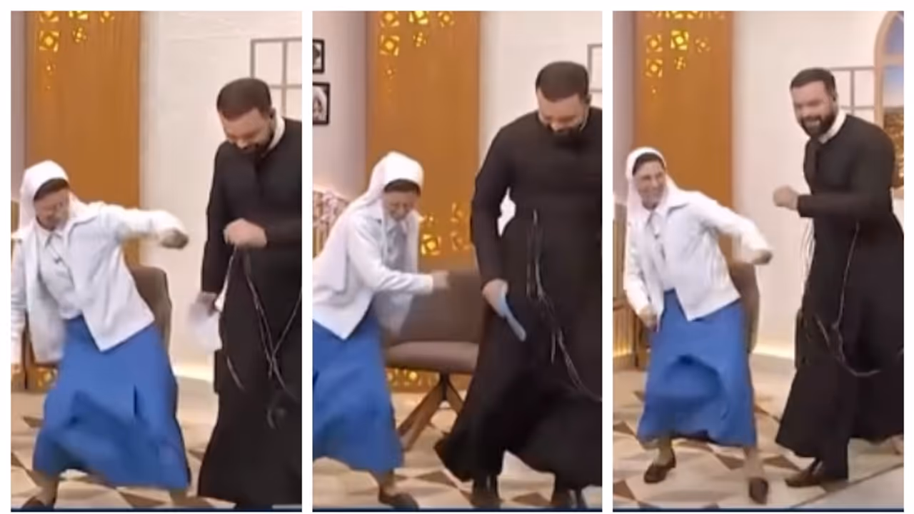 ലൈവ് ടിവിയിലെ മത പ്രഭാഷണത്തിനിടെ നൃത്തം ചെയ്ത് കന്യാസ്ത്രീ; ആഘോഷിച്ച് സോഷ്യല് മീഡിയ ലൈവ് ടിവിയിലെ മത പ്രഭാഷണത്തിനിടെ നൃത്തം ചെയ്ത് കന്യാസ്ത്രീ; ആഘോഷിച്ച് സോഷ്യല് മീഡിയ