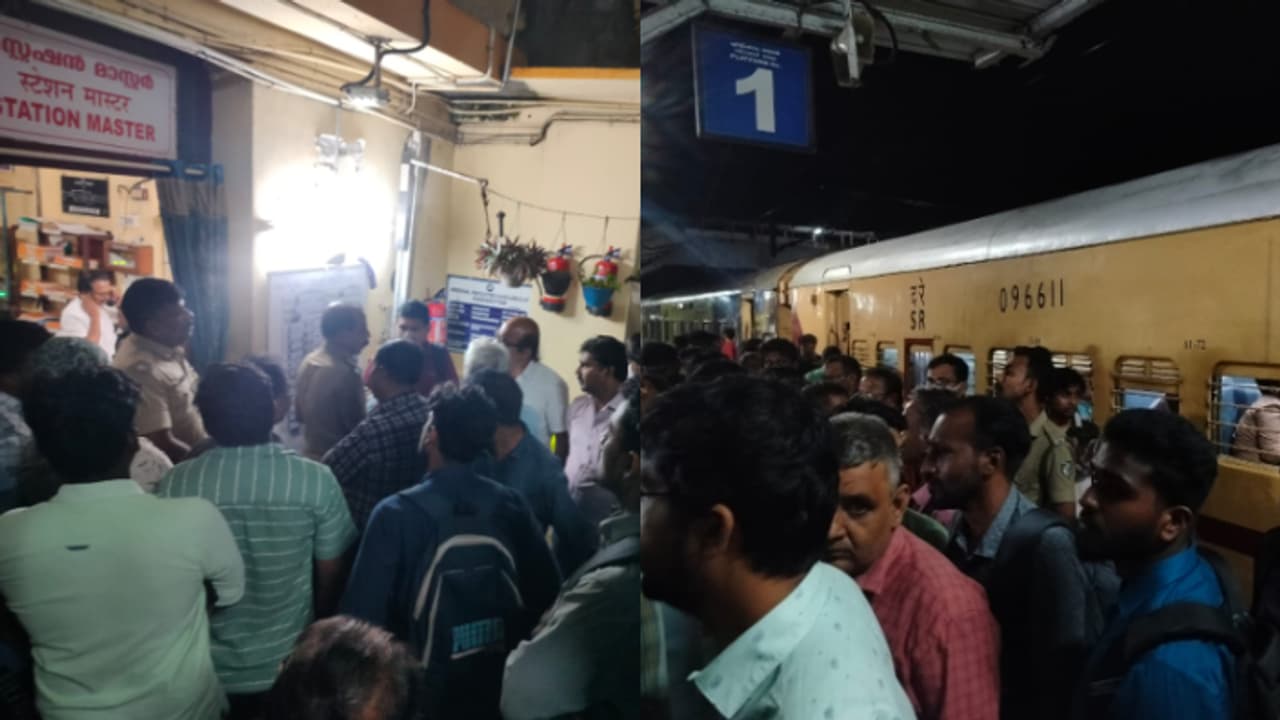 പോകാനുള്ള ബസ് അറേഞ്ച് ചെയ്തില്ല, കഴക്കൂട്ടം സ്റ്റേഷൻ മാസ്റ്ററുടെ മുറിക്കു മുന്നിൽ യാത്രക്കാരുടെ പ്രതിഷേധം