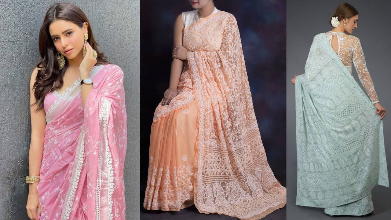 Fancy Chikankari Saree idea