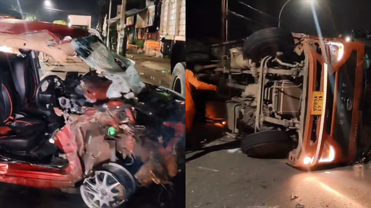 പത്തനംതിട്ടയിൽ കാര് ലോറിയിലേക്ക് ഇടിച്ചുകയറി, ലോറി മറിഞ്ഞു; നാലുപേർക്ക് പരുക്ക്, രണ്ടുപേരുടെ നില ഗുരുതരം പത്തനംതിട്ടയിൽ കാര് ലോറിയിലേക്ക് ഇടിച്ചുകയറി, ലോറി മറിഞ്ഞു; നാലുപേർക്ക് പരുക്ക്, രണ്ടുപേരുടെ നില ഗുരുതരം