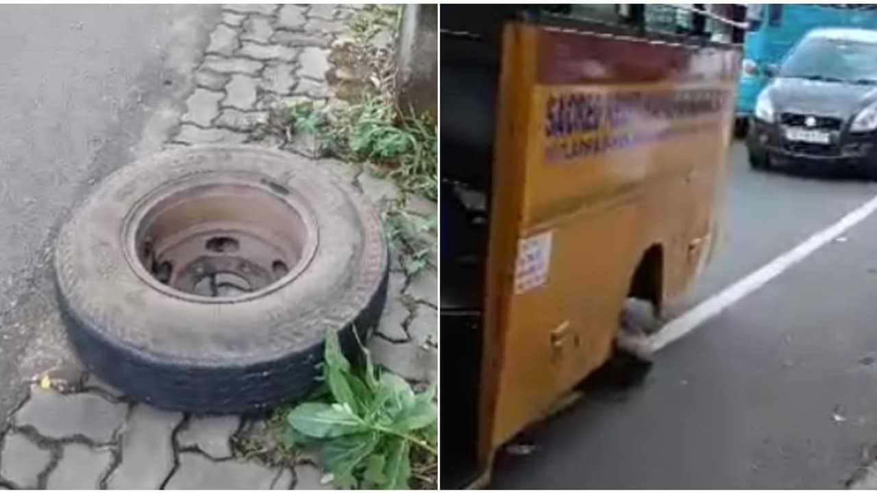 കുട്ടികളുമായി പോകുമ്പോൾ സ്കൂൾ ബസിന്റെ ടയർ ഊരിത്തെറിച്ചു, ഉരുണ്ട് പോയി ഇടിച്ചത് മറ്റൊരു കാറിൽ കുട്ടികളുമായി പോകുമ്പോൾ സ്കൂൾ ബസിന്റെ ടയർ ഊരിത്തെറിച്ചു, ഉരുണ്ട് പോയി ഇടിച്ചത് മറ്റൊരു കാറിൽ