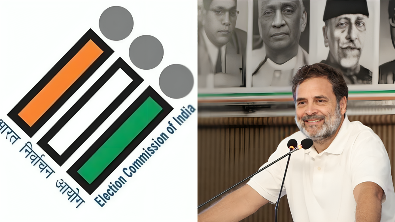 ECI logo and Rahul Gandhi ECI logo and Rahul Gandhi