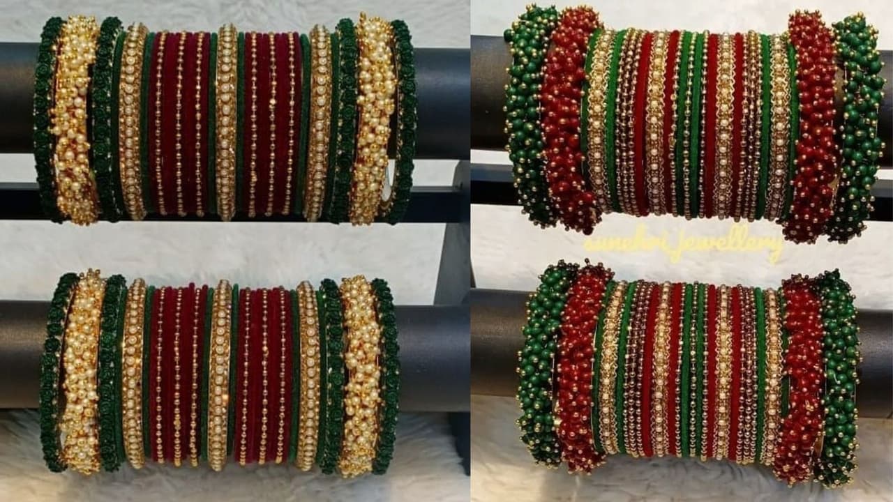 Sawan special green and red bangle set for newlyweds