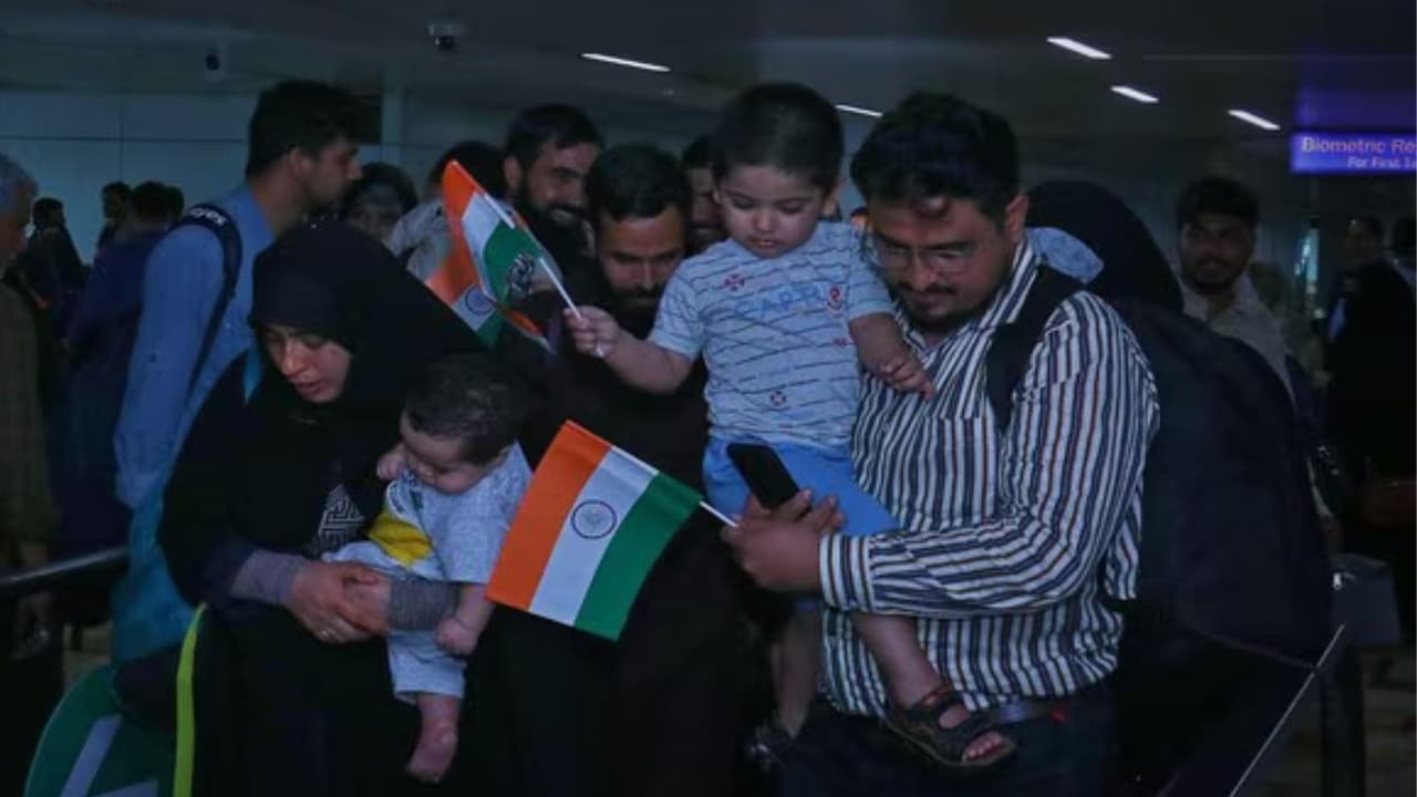 Indian nationals returning from Iran under Operation Sindhu at the IGI Airport in New Delhi 