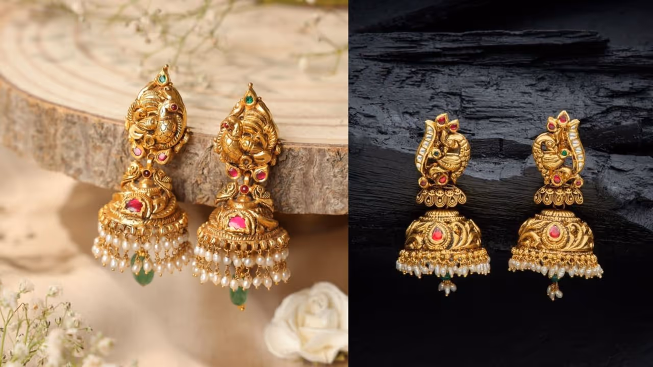gold temple jhumka design for sawan 2025 gold temple jhumka design for sawan 2025