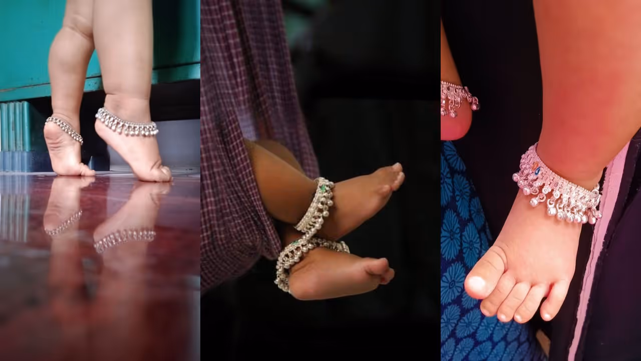 Trendy silver anklet designs for baby girls under 30 grams