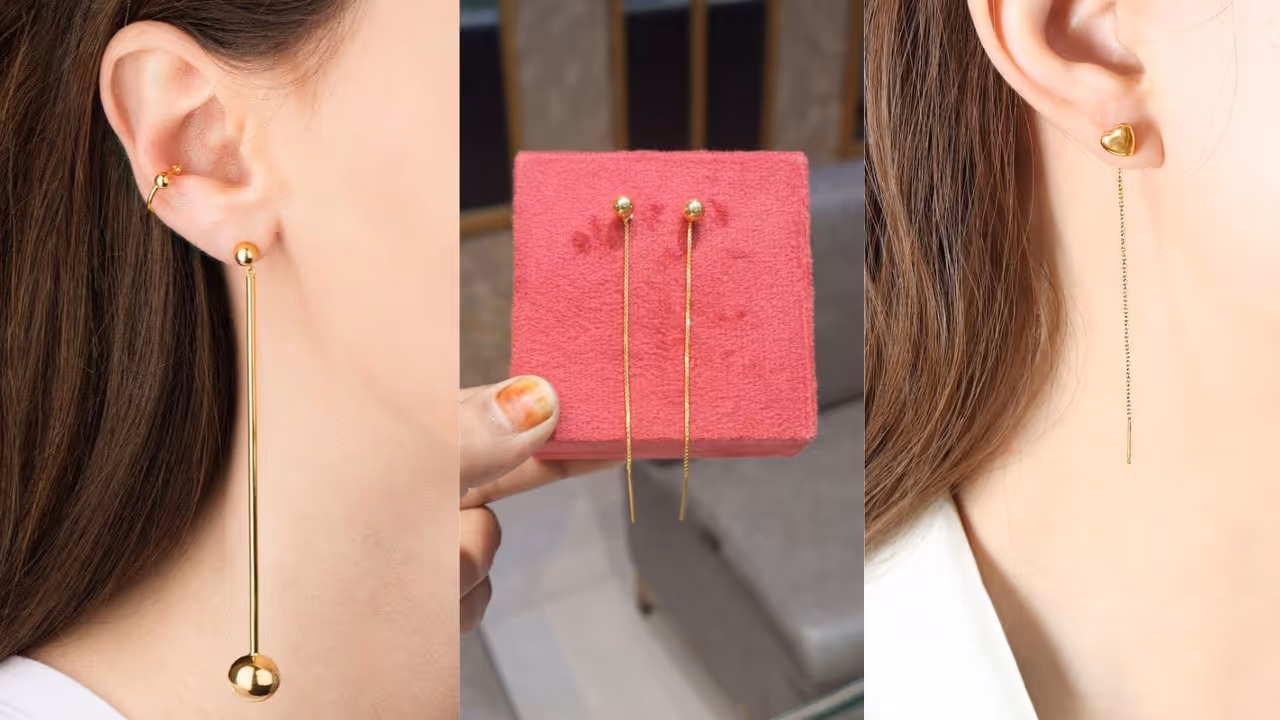 Simple Sui Dhaga gold earrings in 2 gram