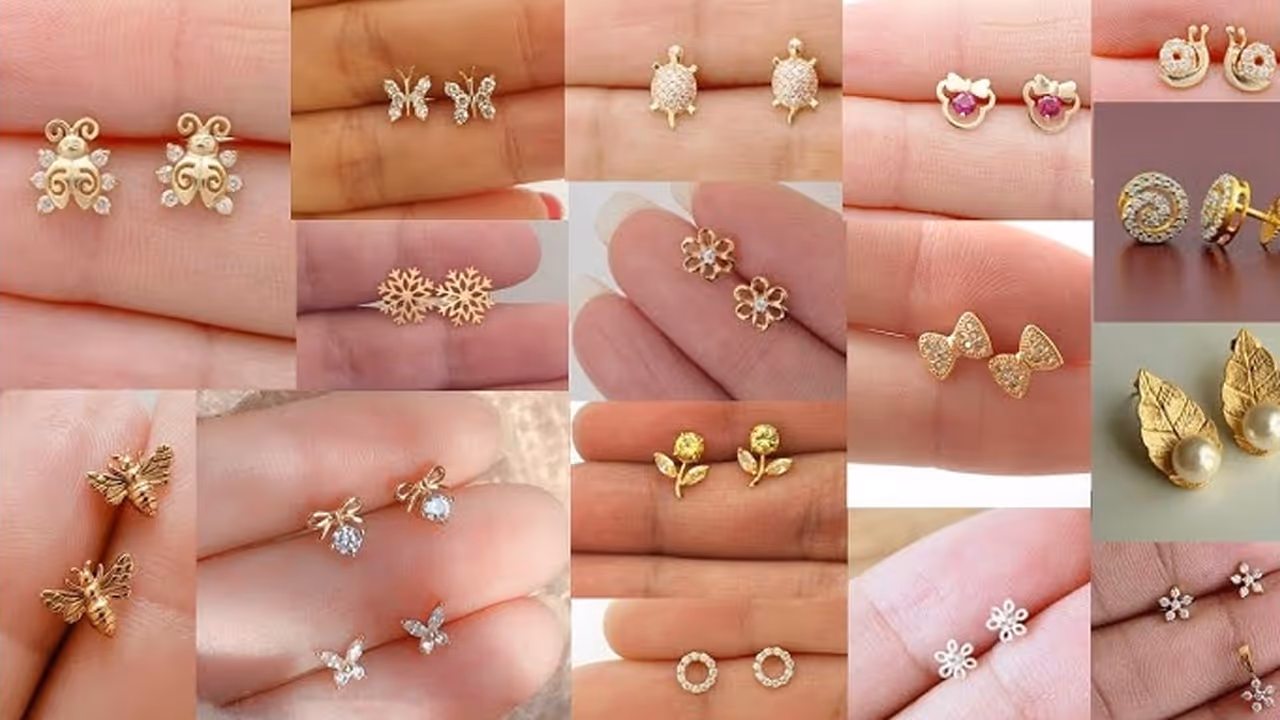 18 Kt Gold 1 Gram Mini Earrings Designs Under 8K for Girls
