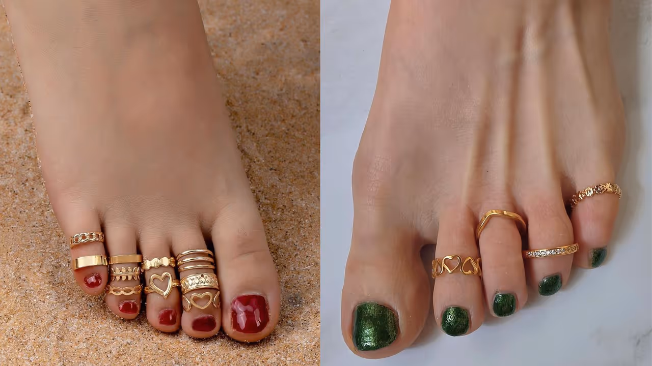 Simple gold toe ring design for traditional Sawan look Simple gold toe ring design for traditional Sawan look