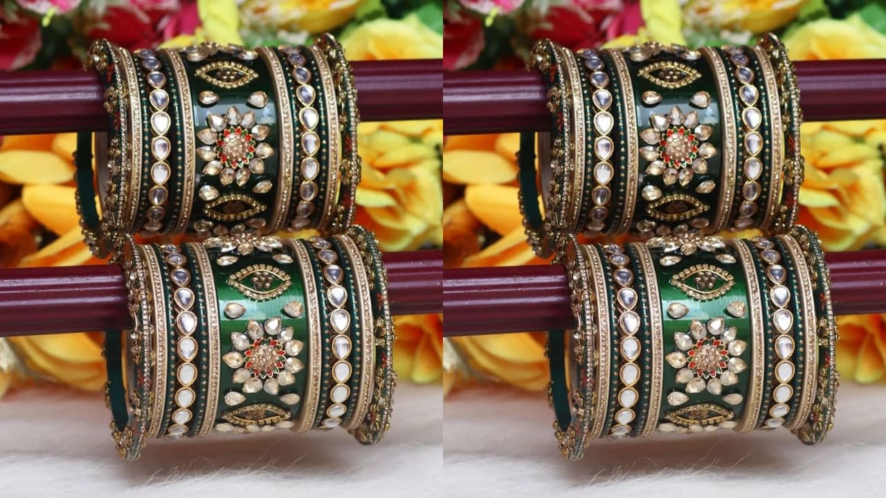 Beautiful green lakh bangle set designs for women