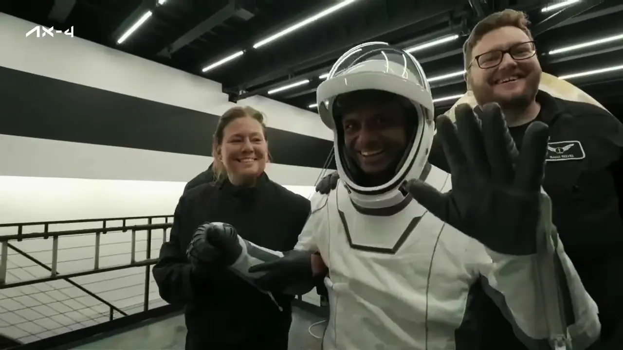 Shubhanshu Shukla waving to the camera after landing