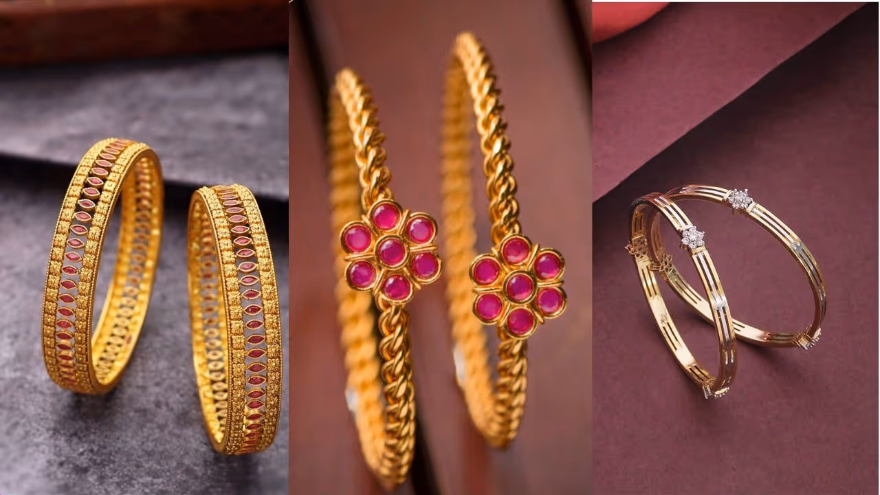 Lightweight gold bangle designs for women under 20 grams