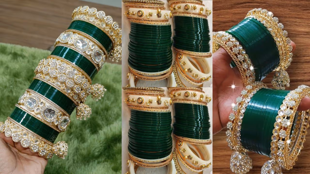 Trendy Punjabi chura sets in green for Teej Trendy Punjabi chura sets in green for Teej